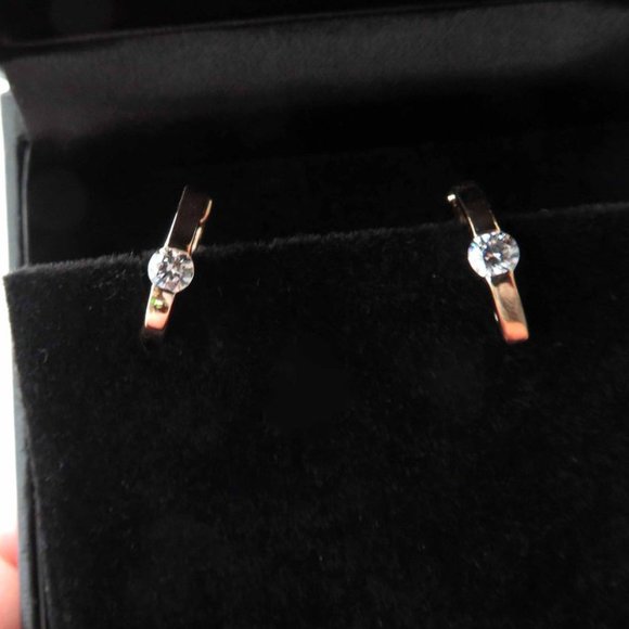 Solid 14K Rose Gold Double Sided Fianite Convertible Hoops - Picture 11 of 11